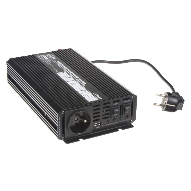 CARCLEVER Měnič napětí UPS 600W 12/230V + nabíječka 12V/10A (35904)