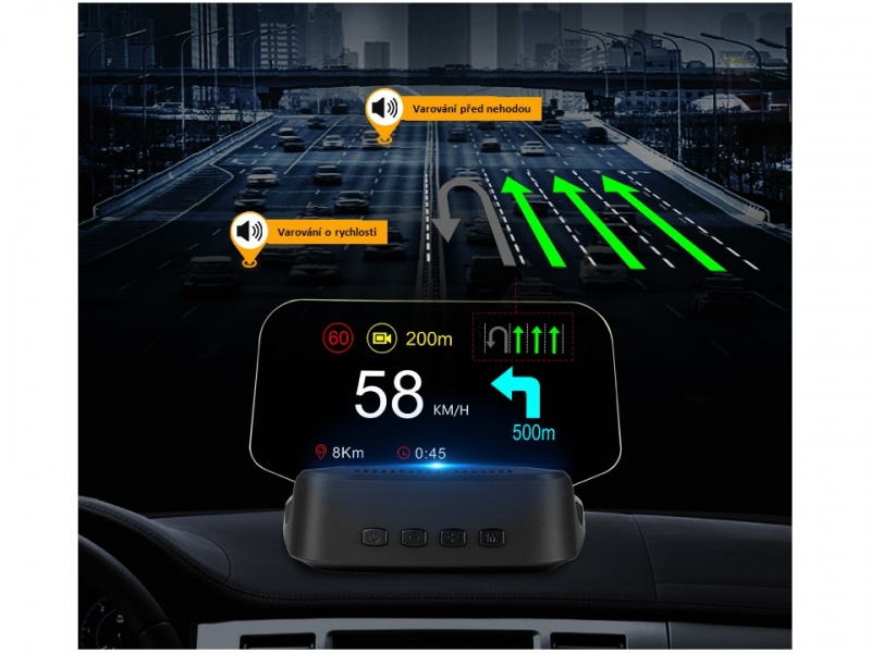 CARCLEVER HEAD UP DISPLEJ 4 / TFT LCD, OBDII + GPS + navigační, reflexní deska (se153nav)