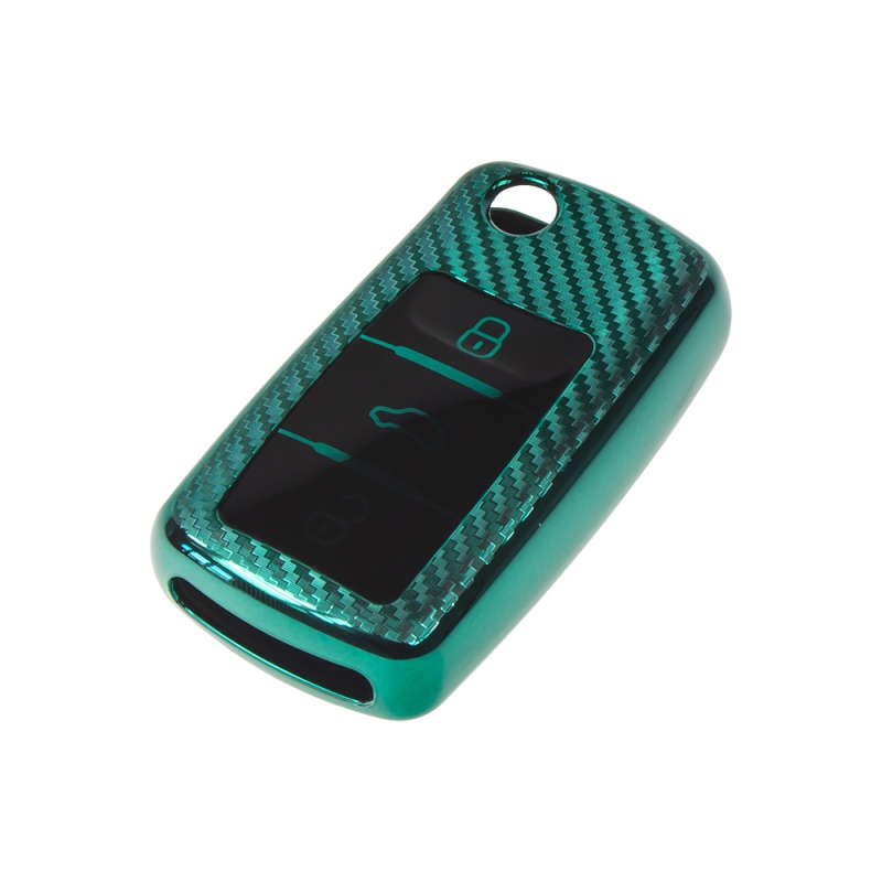 TPU obal pro klíč Škoda, VW, Seat, carbon zelený (484VW105CG)