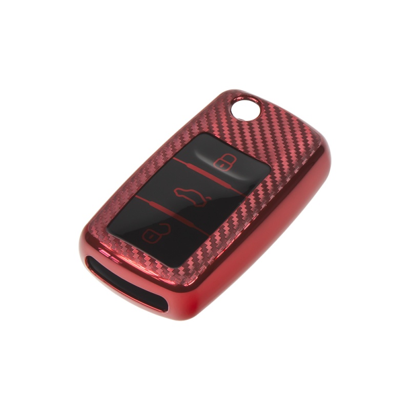 TPU obal pro klíč Škoda, VW, Seat, carbon červený (484VW105CR)