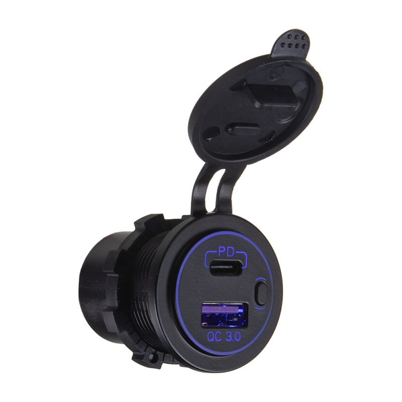 USB nabíječka QC3.0 + USB-C, modré podsvícení (34576)