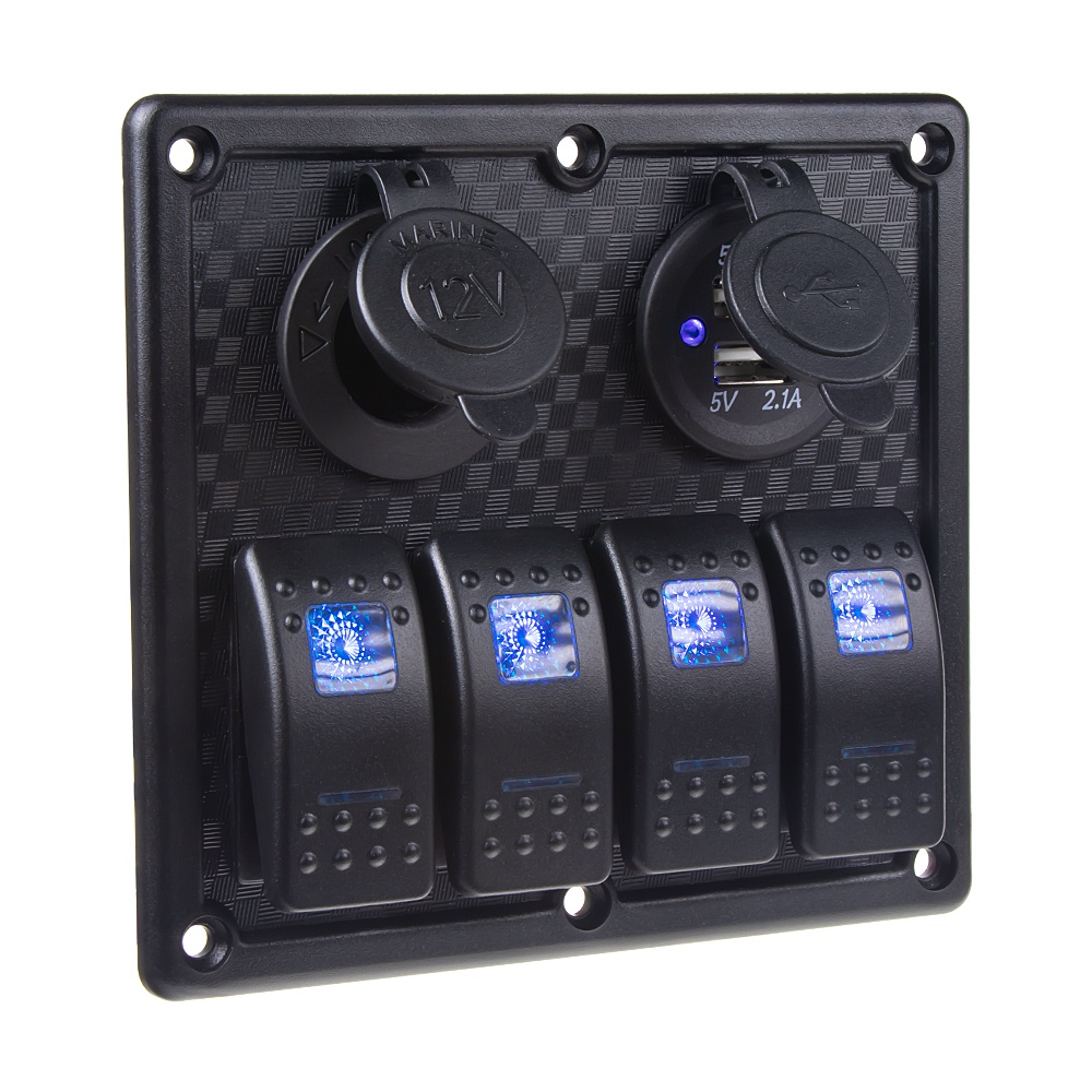 Panel s 4x spínači Rocker, CL + USB zásuvka, 12/24V (47151)