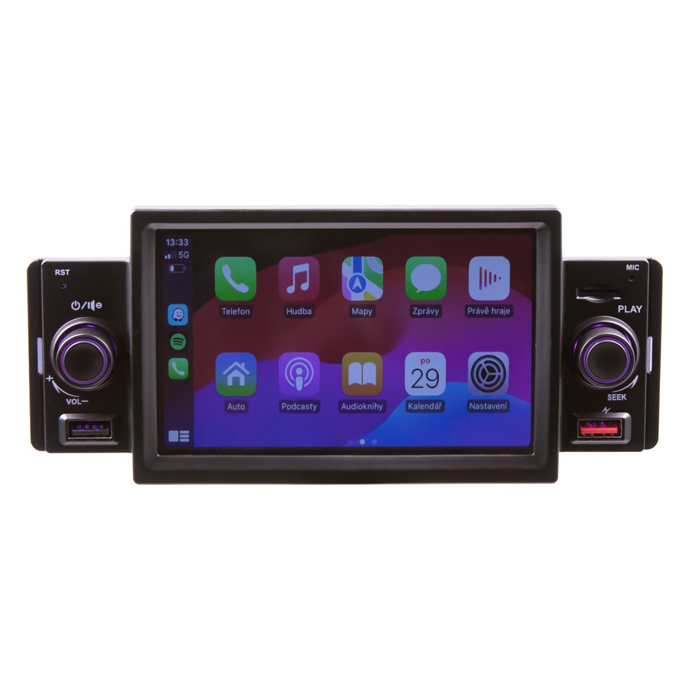 CARCLEVER 1DIN autorádio s 5 LCD/3x USB/SD/Bluetooth/CarPlay/AndroidAuto (scc151cabt)