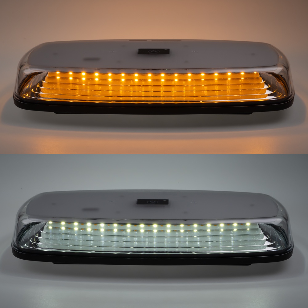 AKU LED rampa oranžová+bílá, 84LEDx0,5W, magnet, 12-24V, 304mm, ECE R65 R10 (sre2-bat12BAW)