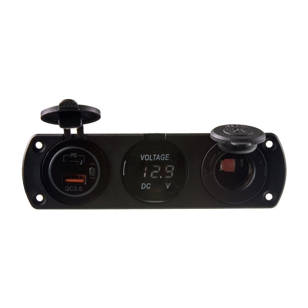 Trojitá zásuvka do panelu CL, Voltmetr, 2x USB nabíječka QC3.0/PD (34695.2)